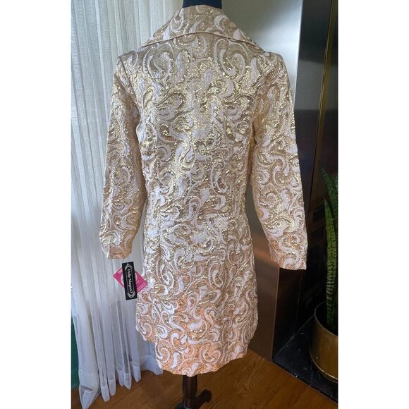 Vintage 70s gold lame jacket, glam golden brocade, large wing dagger lapels, NOS - Picture 6 of 11